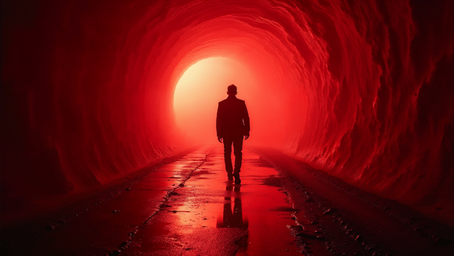 Silhouette in Red Tunnel