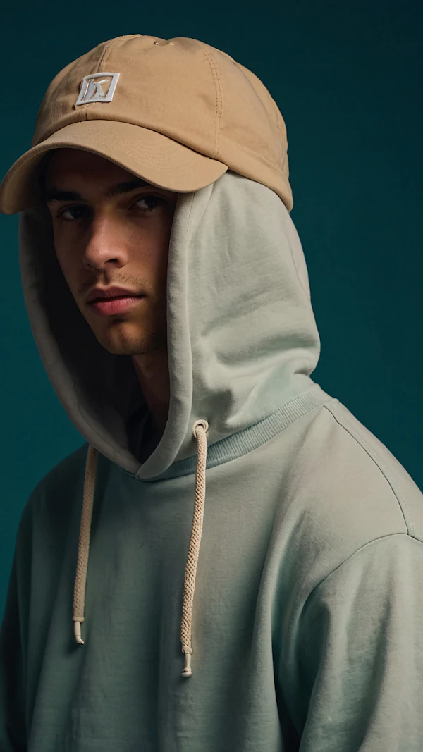 Young Man in Cap and Hoodie