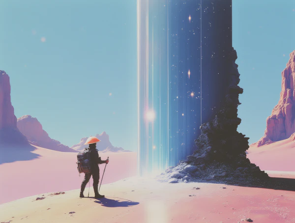Traveler in Surreal Desert