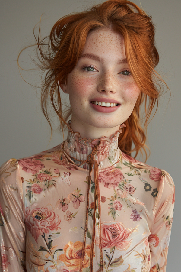 Young Woman with Red Hair and Floral Blouse