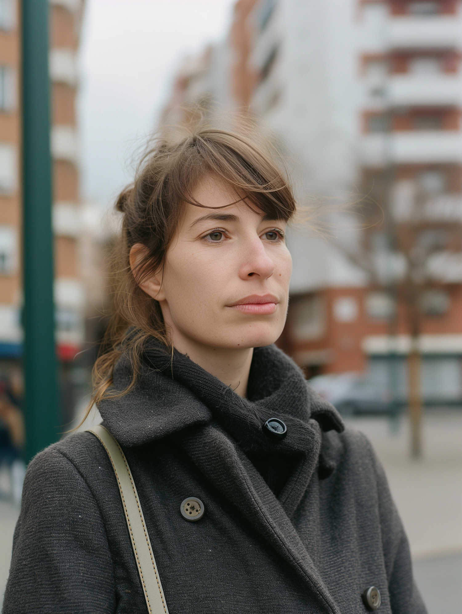 Contemplative Woman in Urban Setting