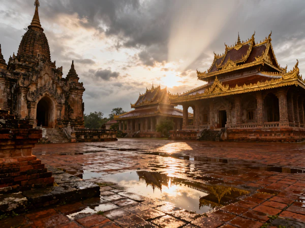 Serene Temple Sunset