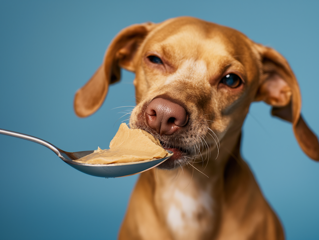 Dog Enjoying Peanut Butter