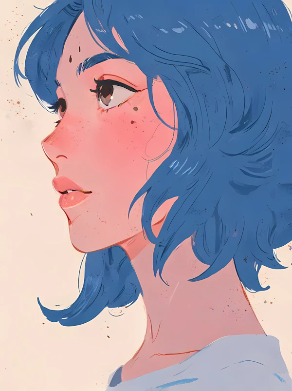 Stylized Portrait with Blue Hair