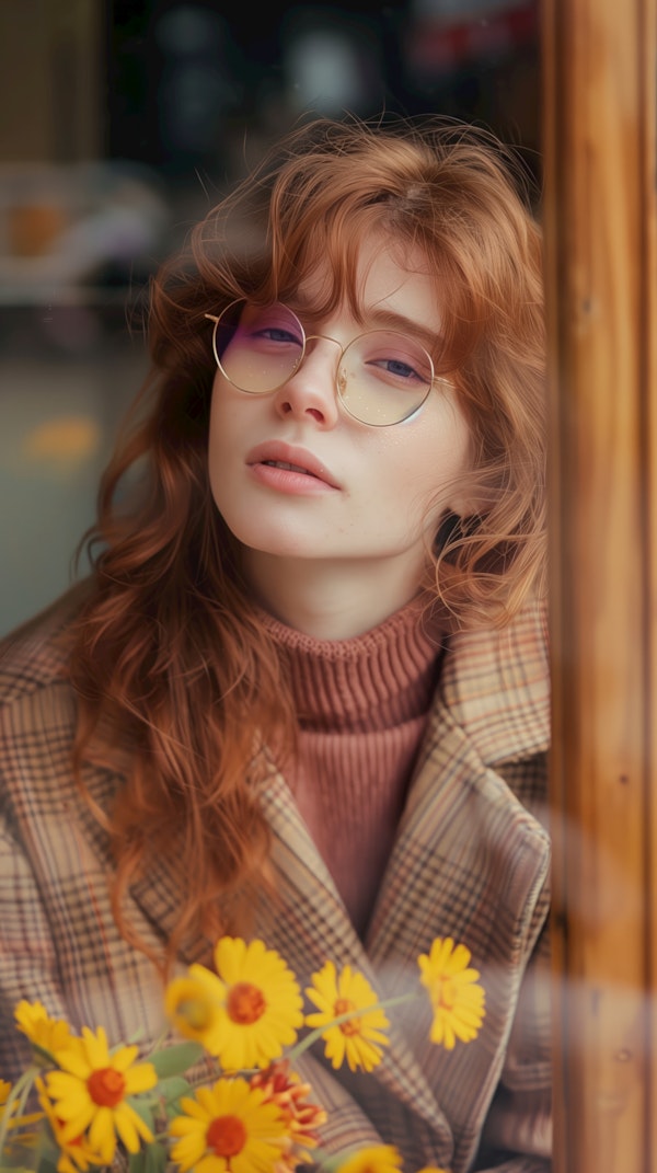 Young Woman with Red Hair and Yellow Flowers