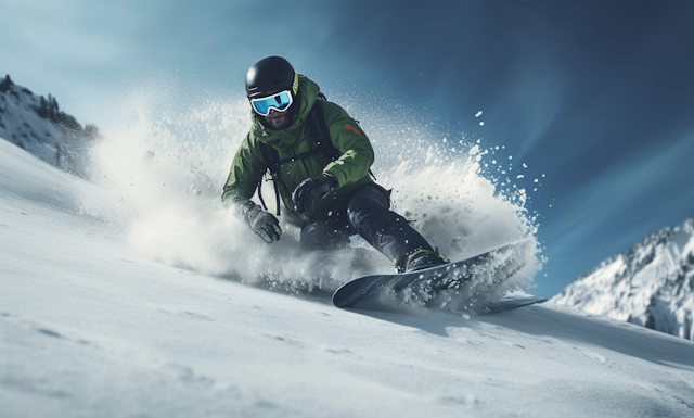 Dynamic Snowboarder Carving the Slopes