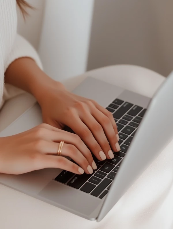 Typing on Silver Laptop
