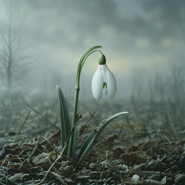 Snowdrop in Misty Background