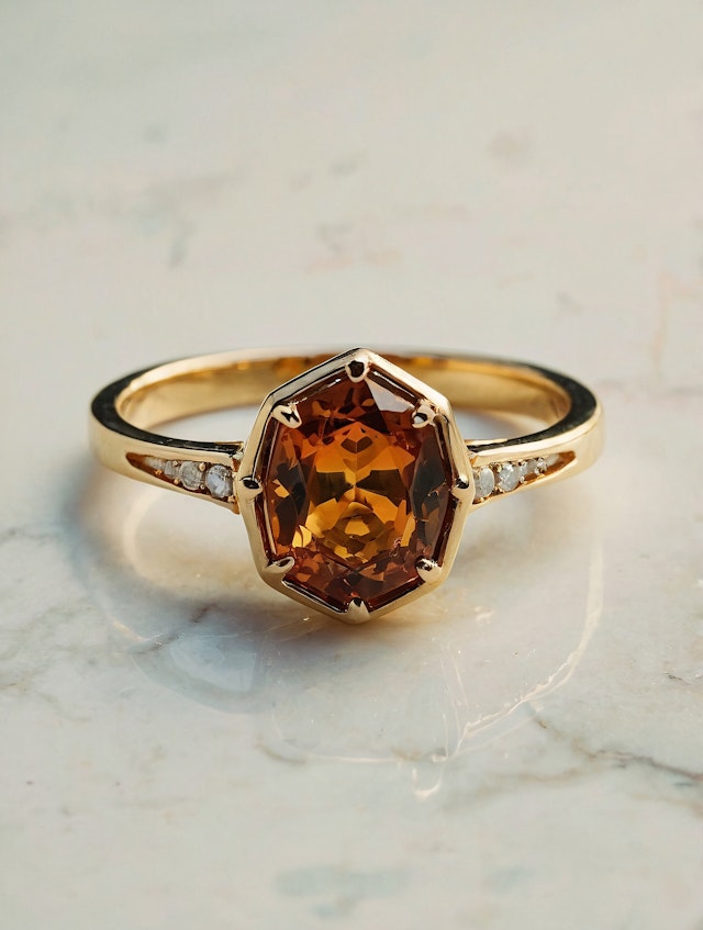 Elegant Gold Ring with Hexagonal Gemstone