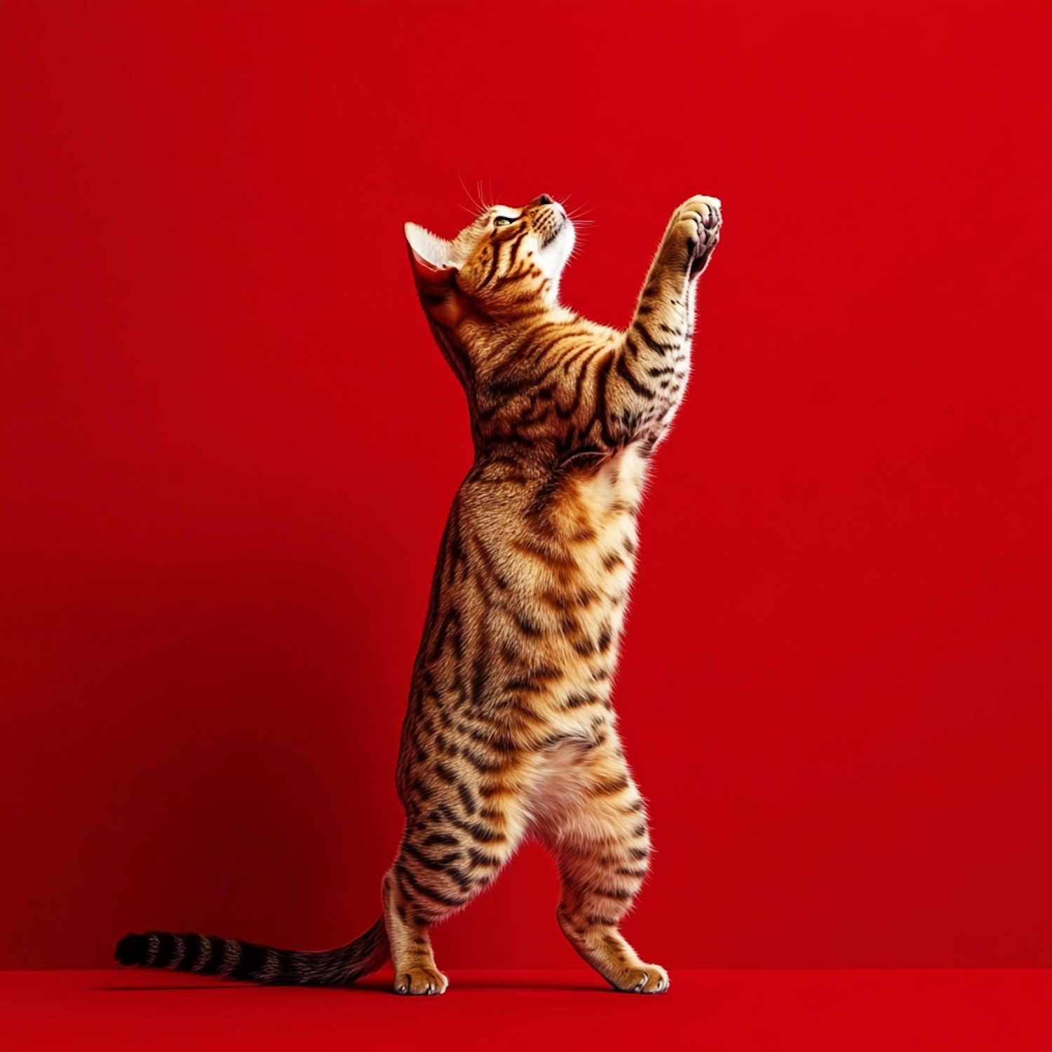 Bengal Cat on Red Background