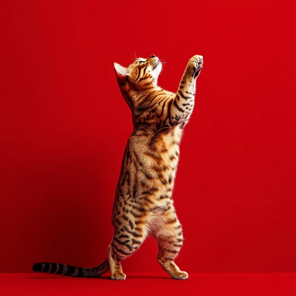 Bengal Cat on Red Background