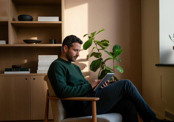 Man Reading on Tablet