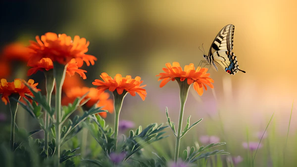 Butterfly on Marigolds