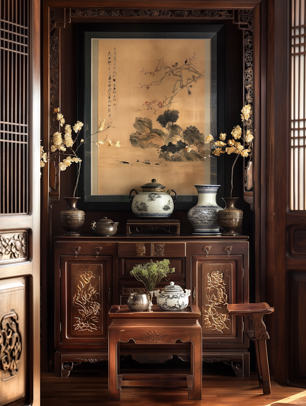 Traditional Chinese Interior with Scroll Painting