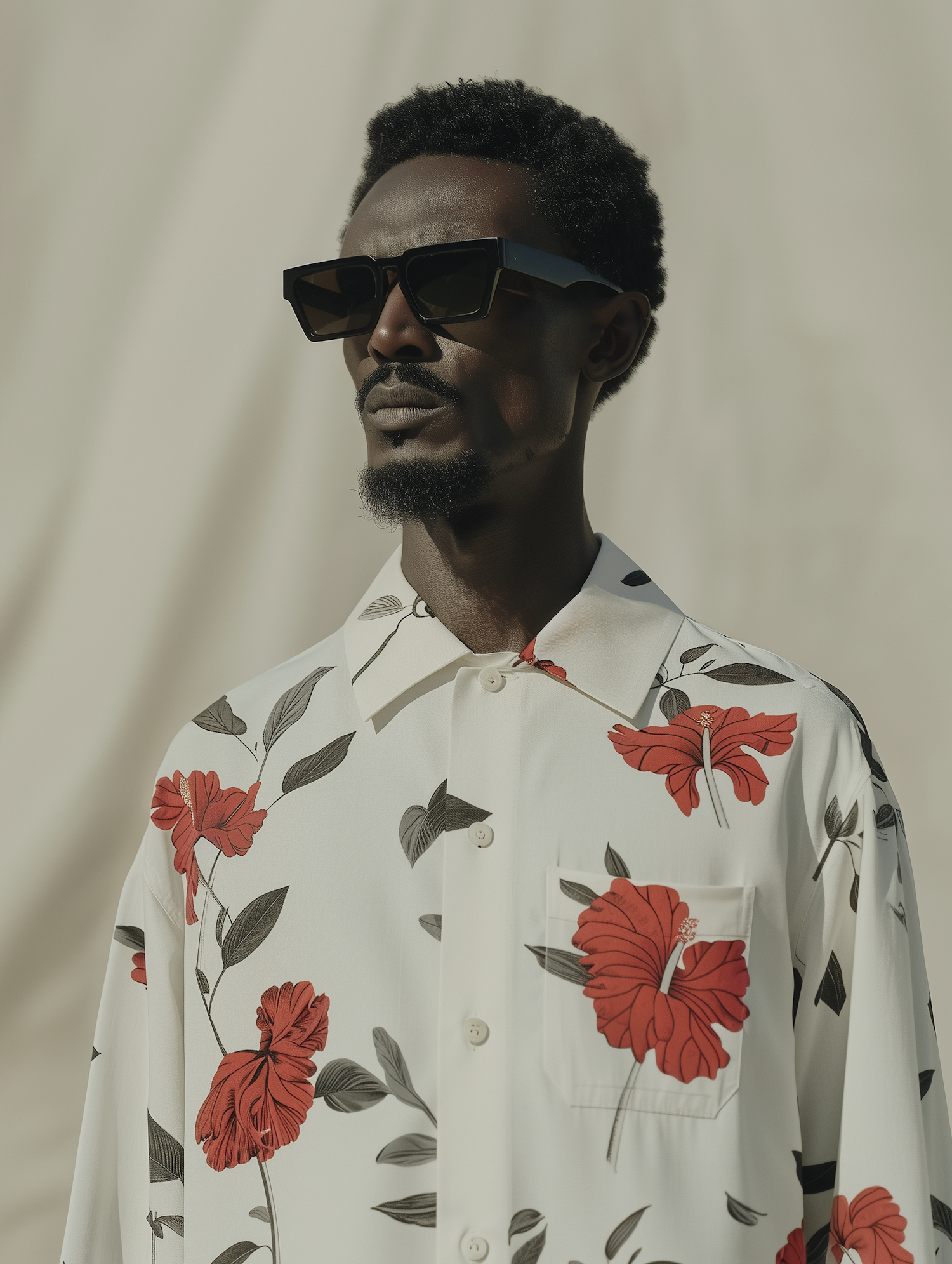 Man in Floral Shirt with Sunglasses