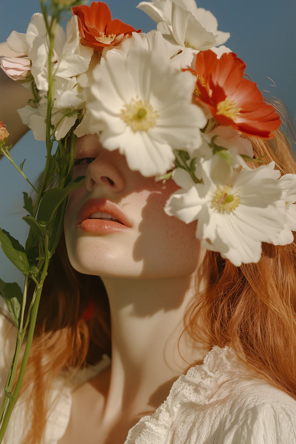 Freckled Woman & Flowers