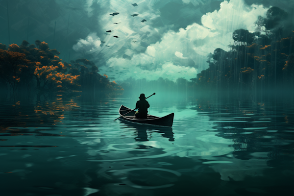 Tranquil Paddler in Teal Waters