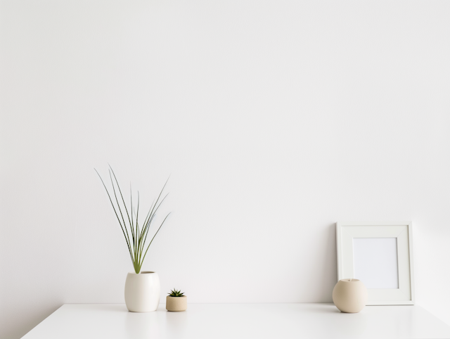 Minimalist White Interior with Vase and Succulent