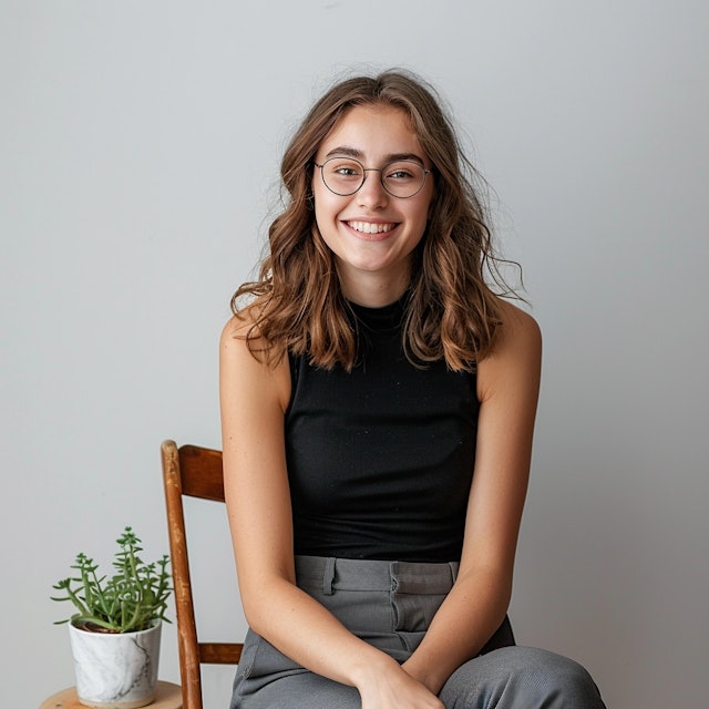 Young Woman Sitting on a Wooden Chair