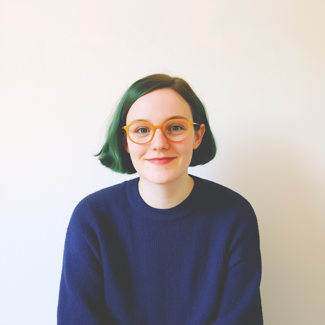 Portrait of a Person with Green Hair and Orange Glasses