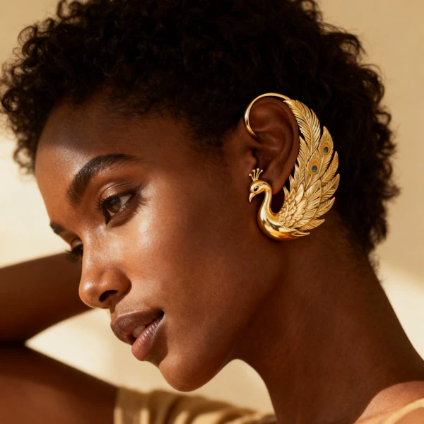 Golden Peacock Ear Cuff