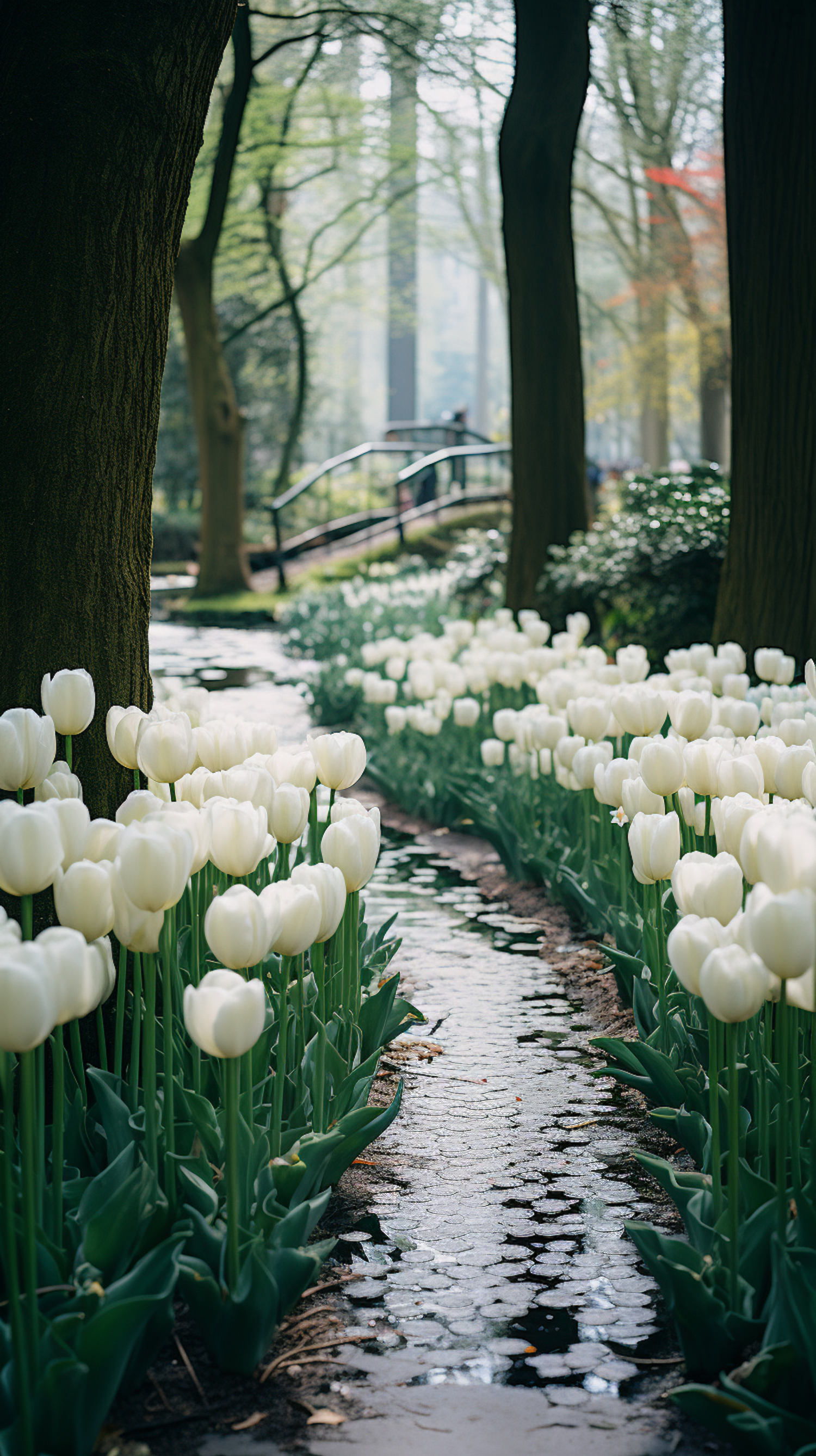 Tranquil White Tulip Path Garden