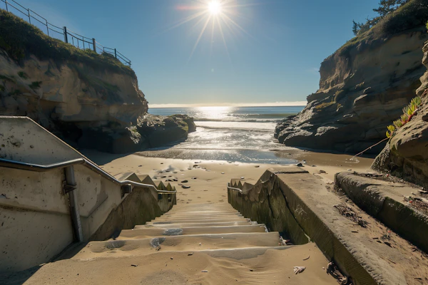 Serene Beach with Concrete Stairs