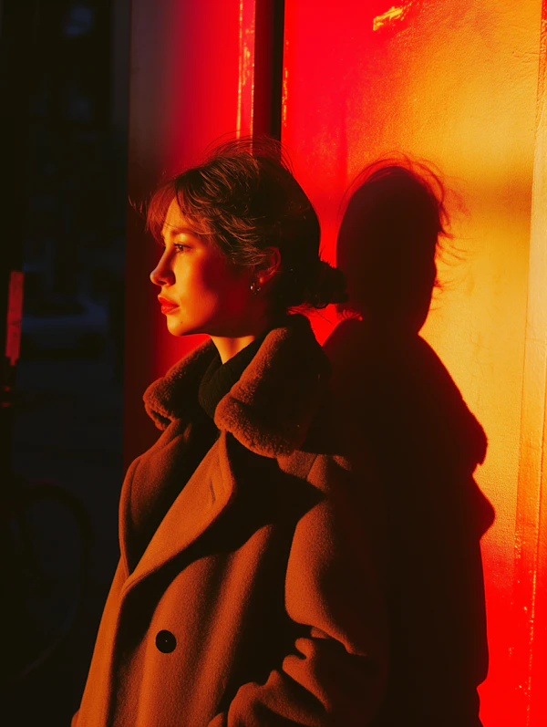 Pensive Portrait in Reddish-Orange Light