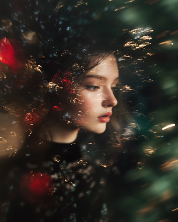 Serene Woman in Festive Atmosphere