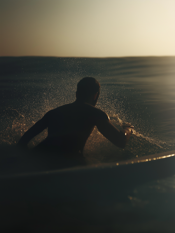 Silhouette of Surfer at Sunset