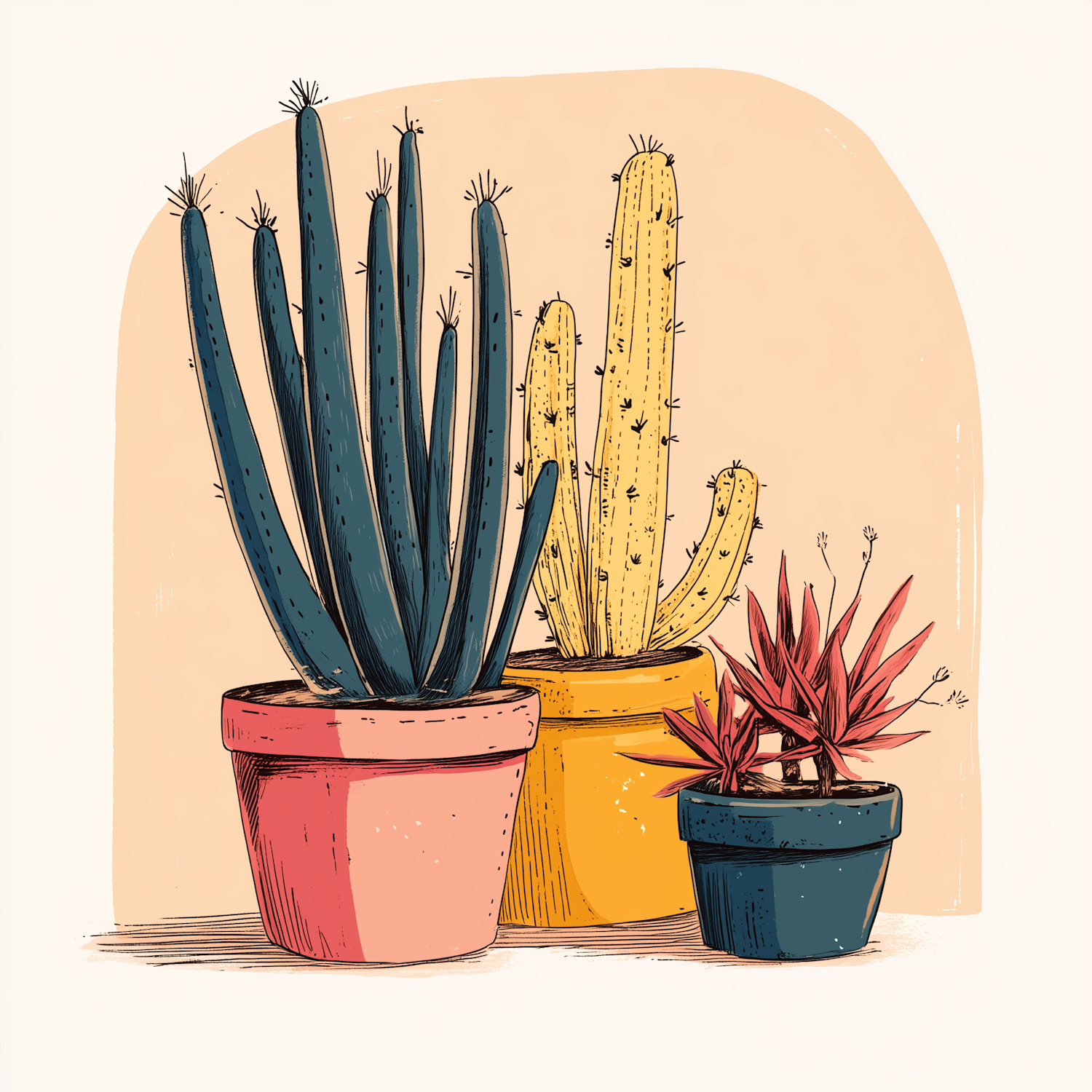 Stylized Indoor Cactus and Succulents Illustration