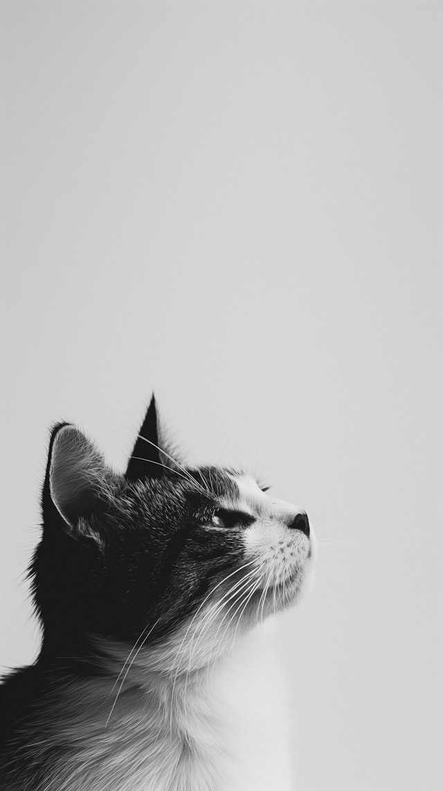 High-Contrast Black and White Portrait of a Bicolor Cat