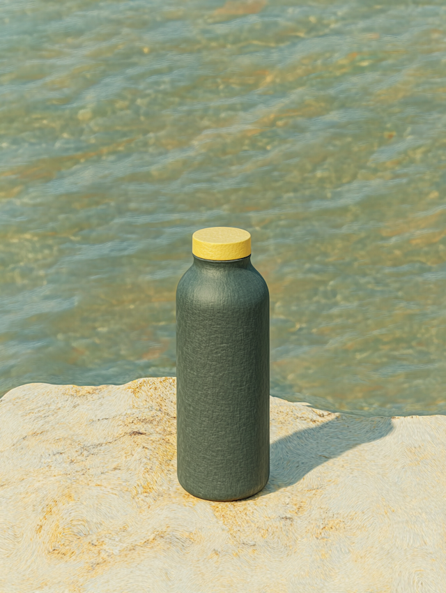 Cylindrical Bottle on Stone Surface