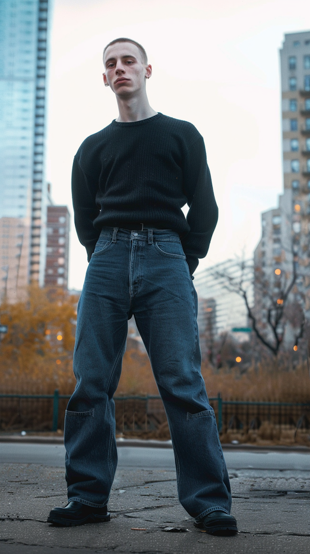 Confident Young Man with Cityscape