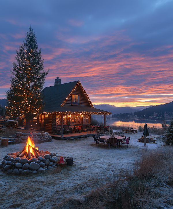 Cozy Log Cabin at Sunset