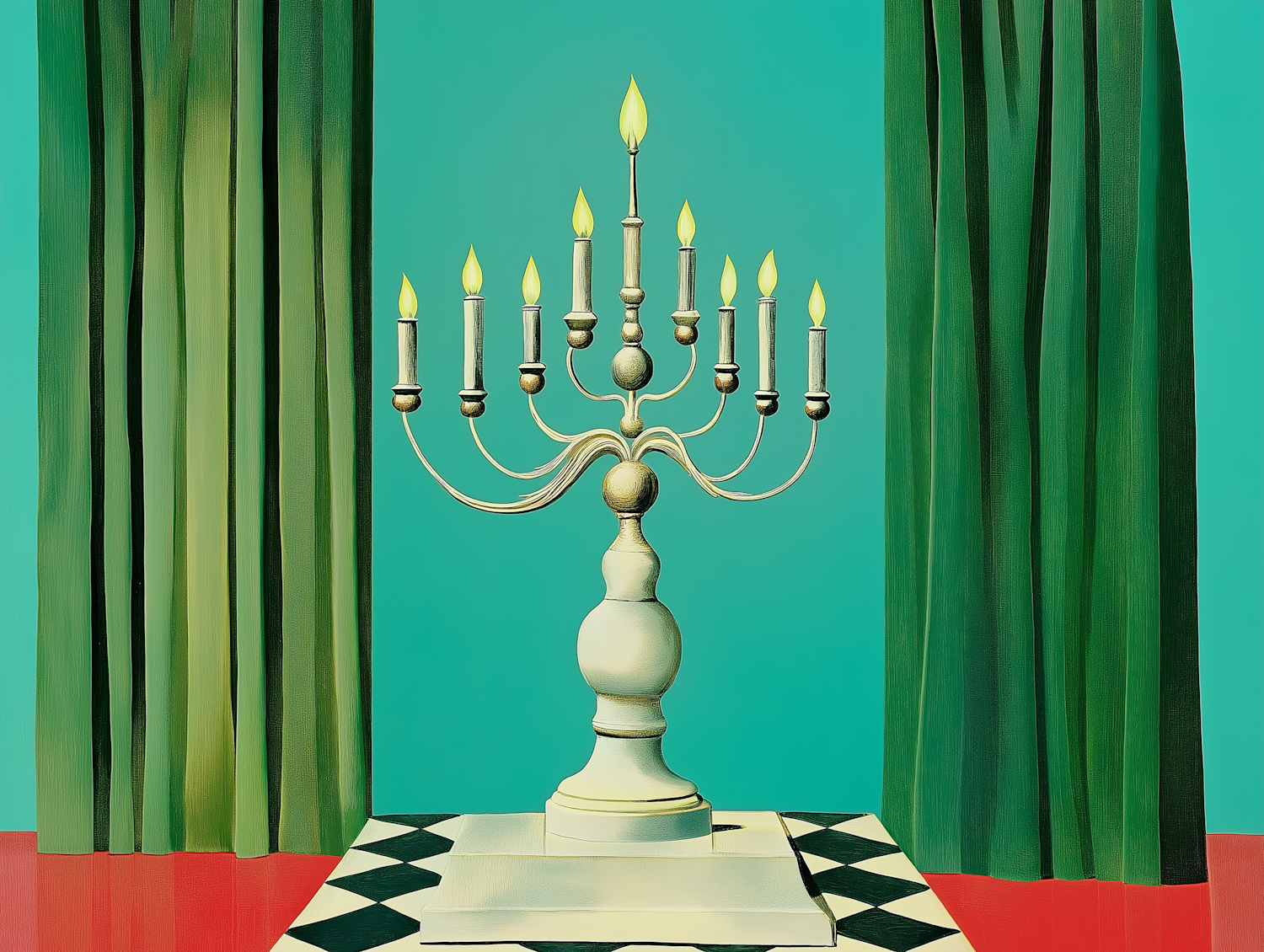 Elegant Candelabrum on Checkered Surface