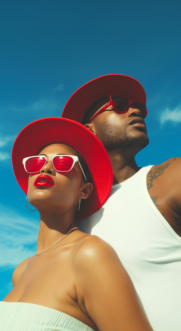 Fashionable Couple with Red Accessories