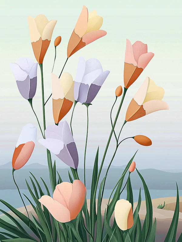 Stylized Flowers in Pastel Shades
