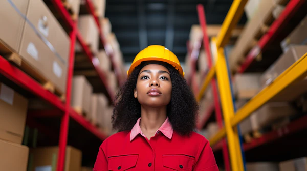 Focused Woman in Warehouse