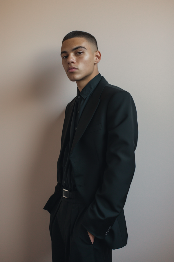 Stylish Young Man in Monochrome Suit