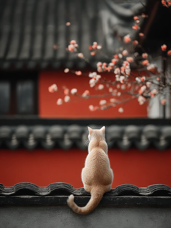 Cat on Tiled Roof