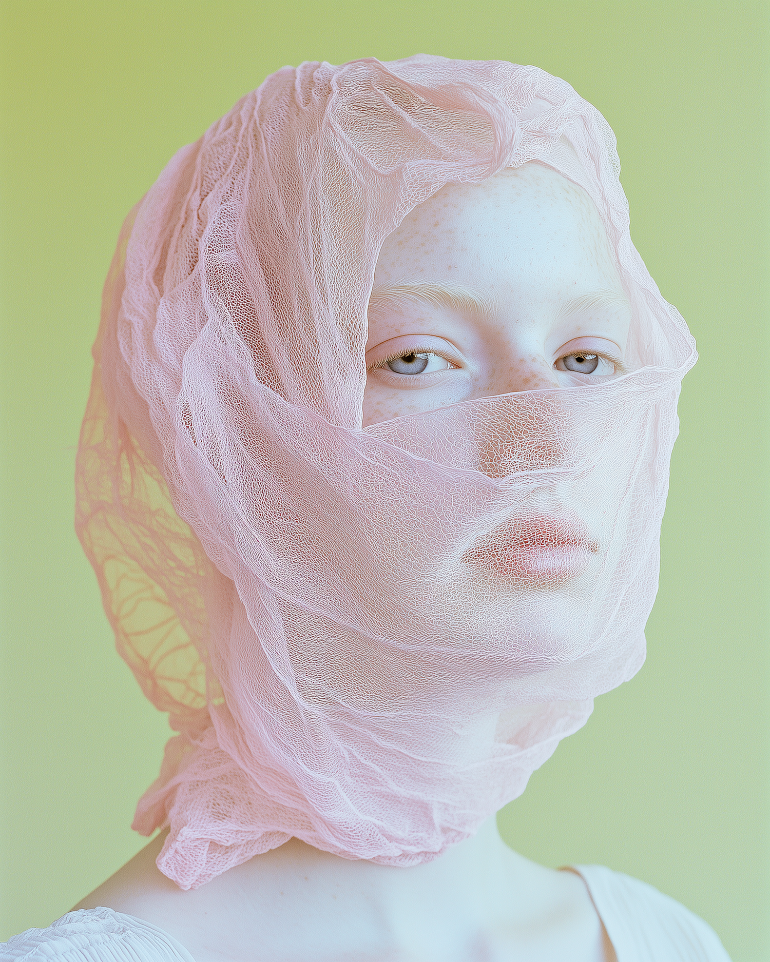 Ethereal Portrait with Pink Fabric