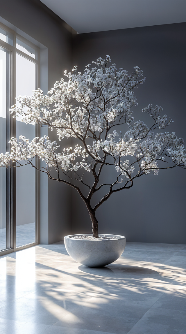 Indoor Tree with White Blossoms