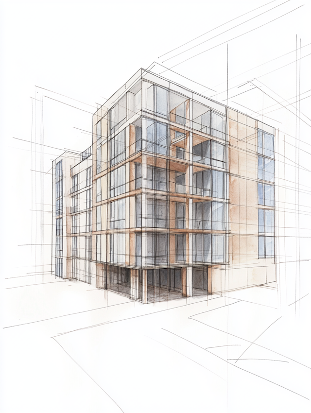 Modern Multi-Story Building Sketch