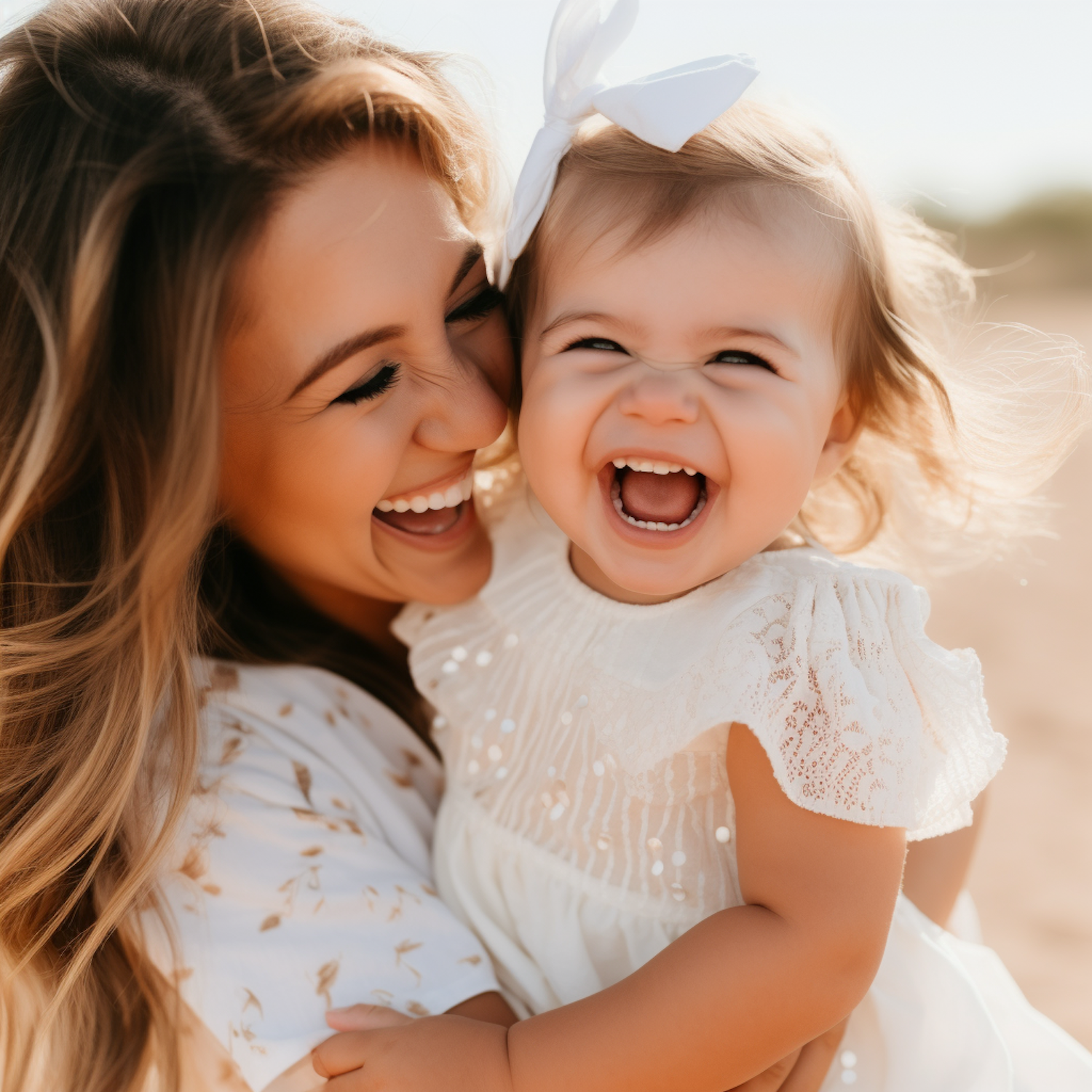 Sunny Embrace: Joyful Laughter Between Mother and Child