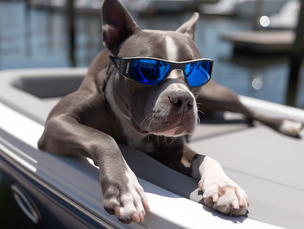 Stylish American Staffordshire Terrier on a Boat