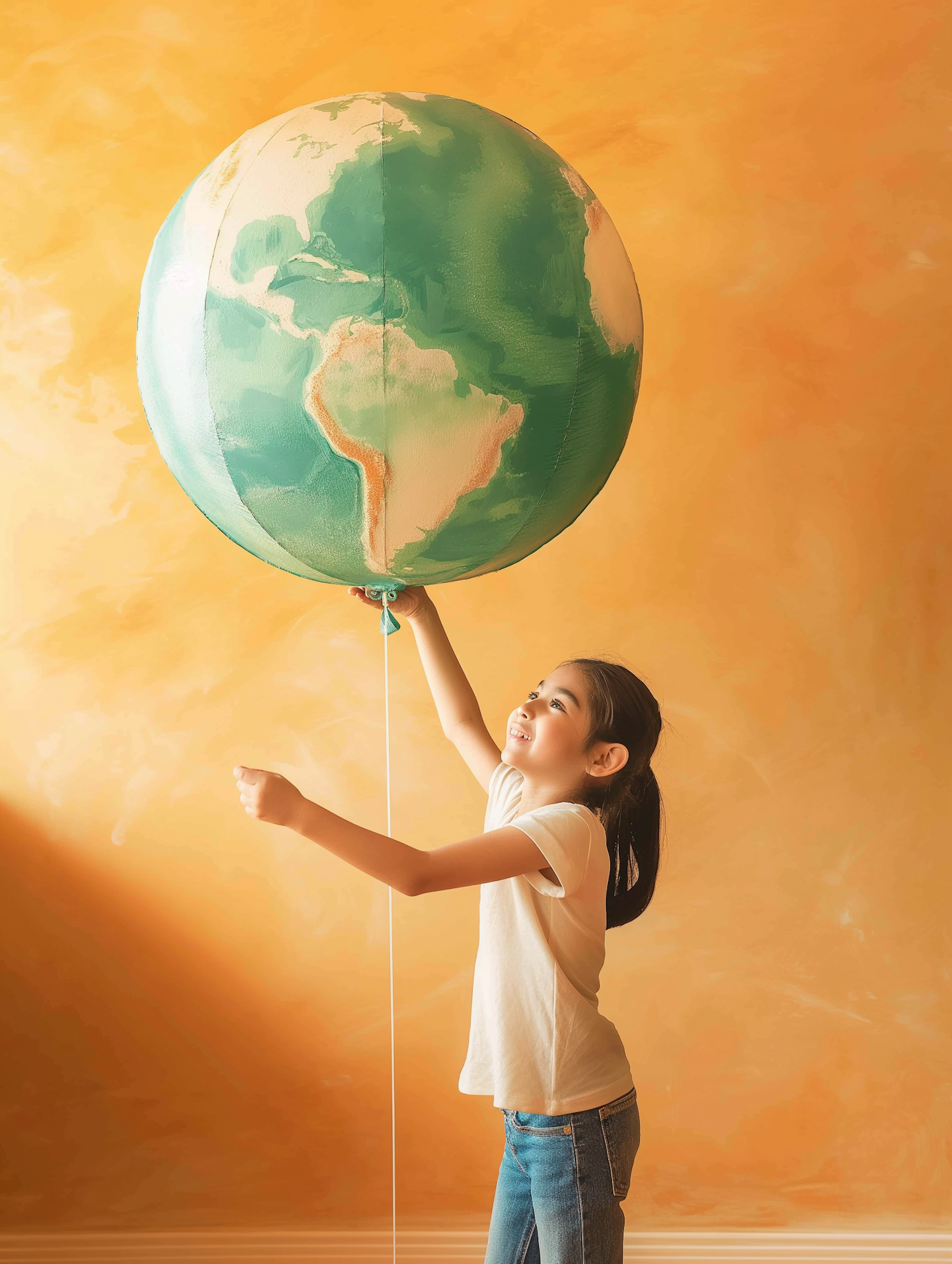 Joyful Girl with Globe Balloon