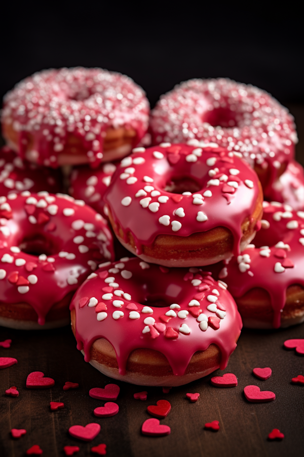 Valentine's Day Heart-Sprinkled Pink Frosted Donuts