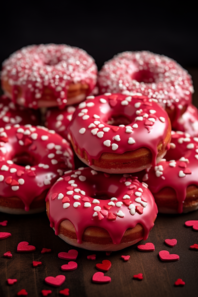 Valentine's Day Heart-Sprinkled Pink Frosted Donuts