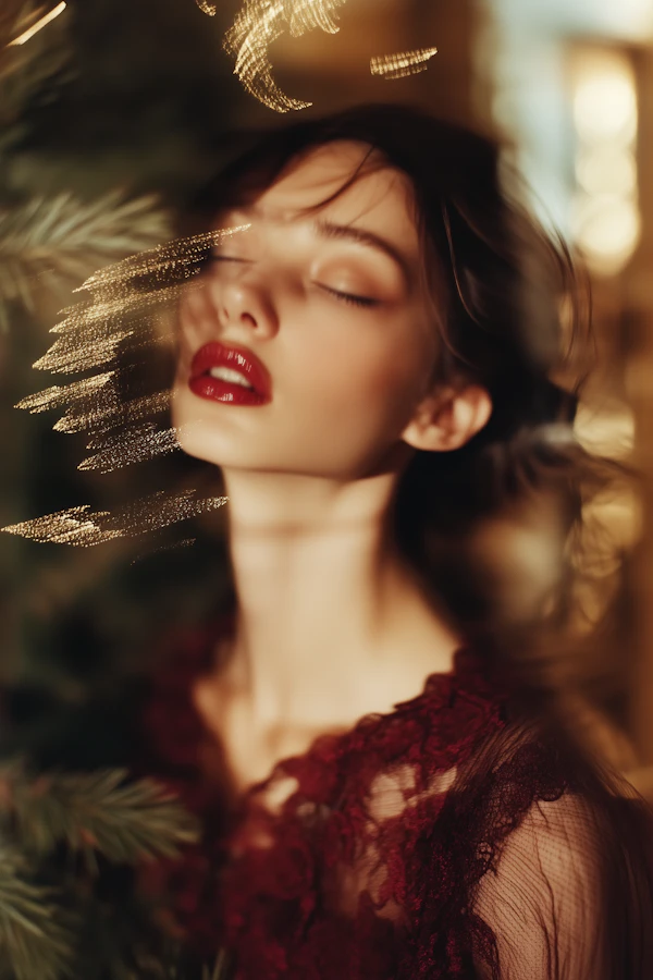 Serene Woman with Red Lips